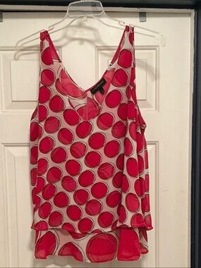 Lane Bryant Red & Cream Polka Dot V-Neck Sleeveless Camisole